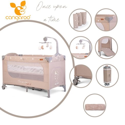 Cangaroo Once Upon2 emelhető betétes utazóágy, forgó-zenélővel - Bézs