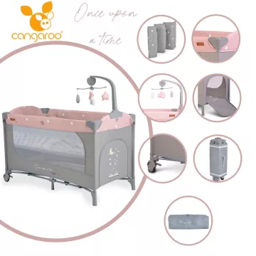   Cangaroo Once Upon2 emelhető betétes utazóágy, forgó-zenélővel - Pink