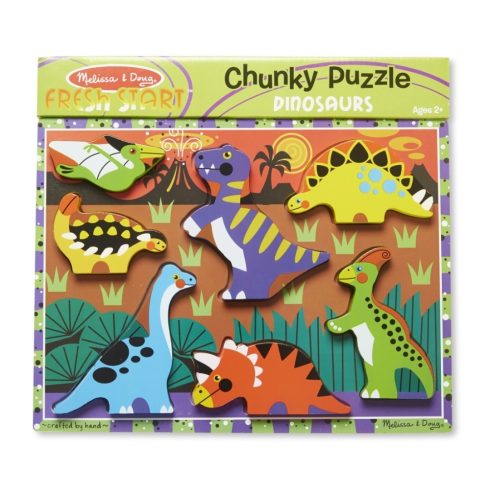 Melissa & Doug Fa készségfejlesztő játék, Könnyen megfogható puzzle, dínók