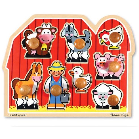 Melissa & Doug Fa készségfejlesztő játék, Puzzle fogantyúval, farm