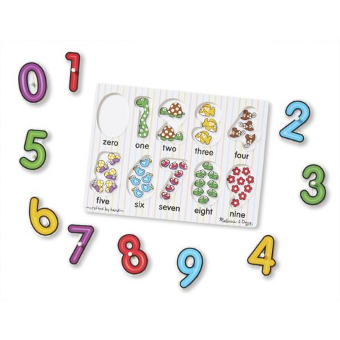 Melissa & Doug Fa készségfejlesztő játék, Puzzle fogantyúval, számok