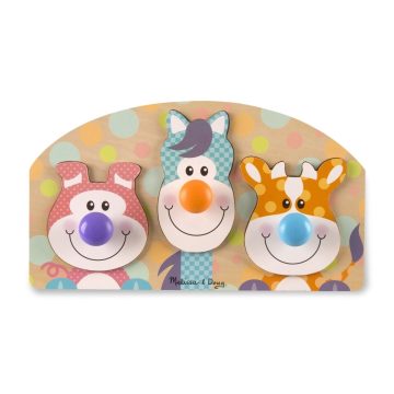   Melissa & Doug Bébi és tipegő fajátékok, Óriás puzzle gombbal, farm állatai