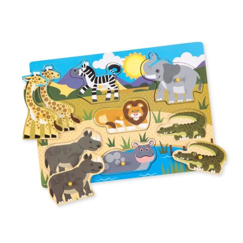 MELISSA & DOUG FA KÉSZSÉGFEJLESZTŐ JÁTÉK, PUZZLE FOGANTYÚVAL, SZAFARI