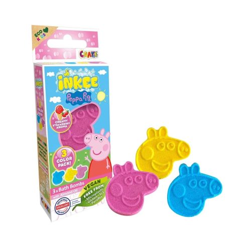 Craze Inkee vegán fürdő bomba 3db - Peppa Malac eper aromával