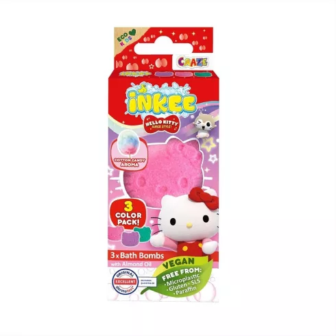 Craze Inkee vegán fürdő bomba 3db - Hello Kitty vattacukor aromával