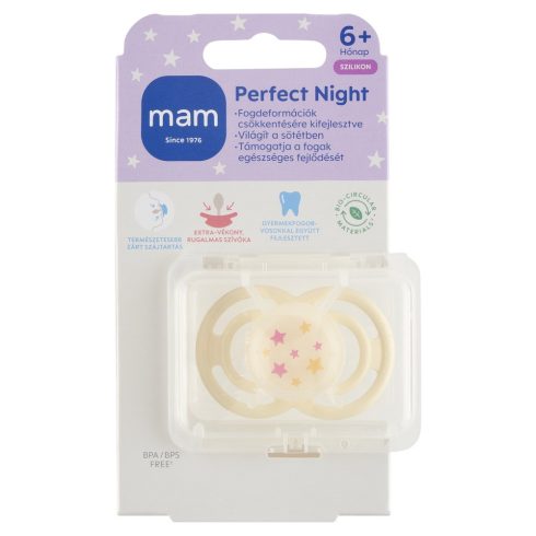 MAM Perfect Night szilikon cumi 6+ hónap - Sárga Csillagos