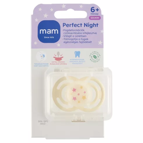 Mam Perfect Night szilikon nyugtató cumi 6+ hó - Púder Szív