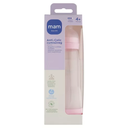MAM Anti-Colic Műanyag Cumisüveg 320 ml 4m+ - Rózsaszín Kacsa