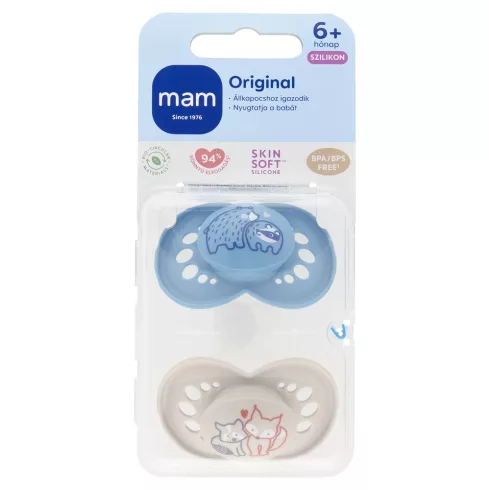 MAM Original szilikon nyugtató cumi 2db 6+ hó - Kék Maci / Szürkésbézs Róka