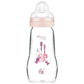   MAM Feel good Üveg cumisüveg 260 ml  2m+ - Rózsaszín Mókus és Madárka