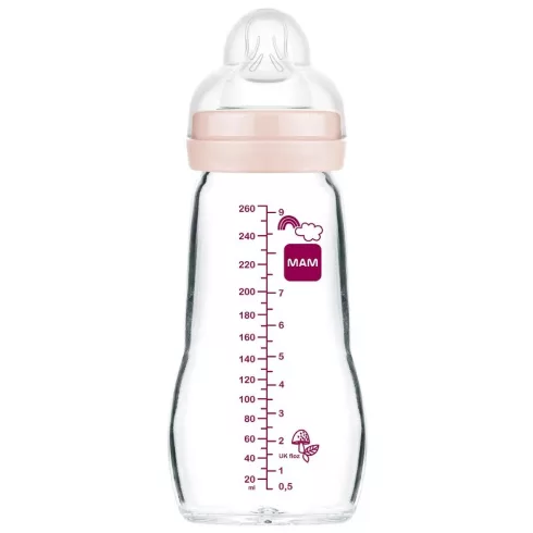 MAM Feel good Üveg cumisüveg 260 ml  2m+ - Rózsaszín Mókus és Madárka