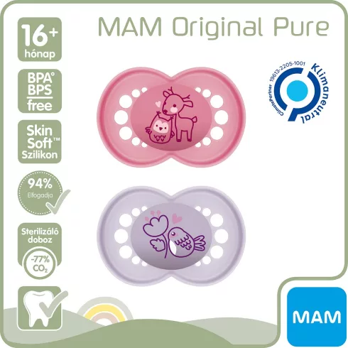 MAM Original szilikon nyugtató cumi 2db 16+ hónap - Rózsaszín Őzike / Lila Bagoly