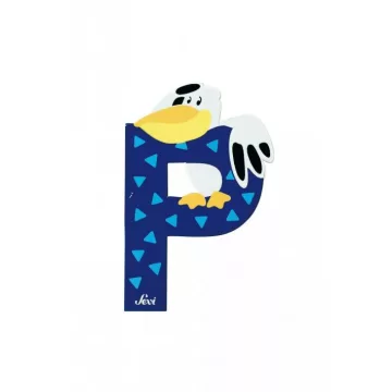   Sevi állatos fa betű "P" - Sötétkék Pelikán (kiárusítás)