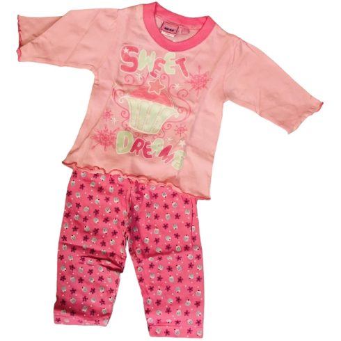 Jam Jam Hosszú Ujjú Pamut Pizsama 3-6 hónapos korig - Rózsaszín Muffin - Kiárusítás