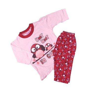   Jam Jam Hosszú Ujjú Pamut Pizsama 6-12 hónapos korig - Rózsaszín Baglyos - Kiárusítás 