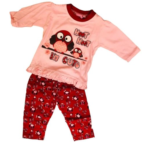 Jam Jam Hosszú Ujjú Pamut Pizsama 18-23 hónapos korig - Rózsaszín Baglyos - Kiárusítás