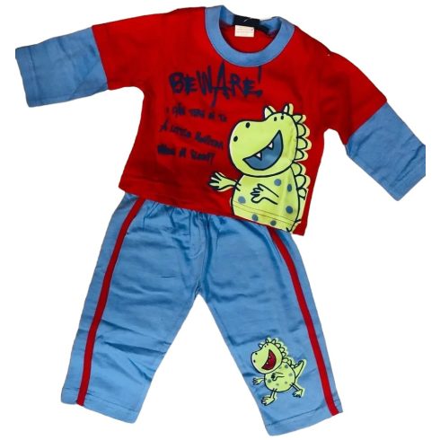 Jam Jam Hosszú Ujjú Pamut Pizsama 6-12 hónapos korig - Piros/Kék Dinó - Kiárusítás