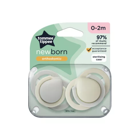Tommee Tippee Newborn Újszülött szilikon cumi 0-2 hó 2 db - Szürke/Bézs