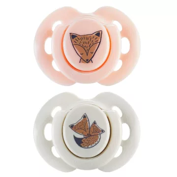  Tommee Tippee Fun Friends Játszócumi 0-6 hó (2 db) - Rózsaszín/Szürke Róka