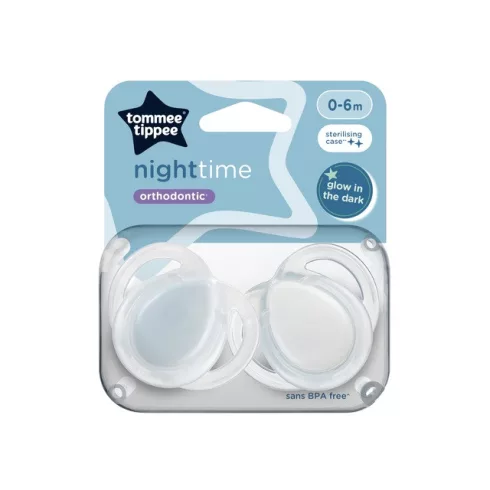 Tommee Tippee Nighttime Éjszakai nyugtatócumi 0–6 hó (2 db) - Szürke/Fehér