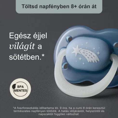 Tommee Tippee NightGlow Játszó- és Nyugtató Cumi 18–36 hó 2db - Barna csillag/Bordó hold