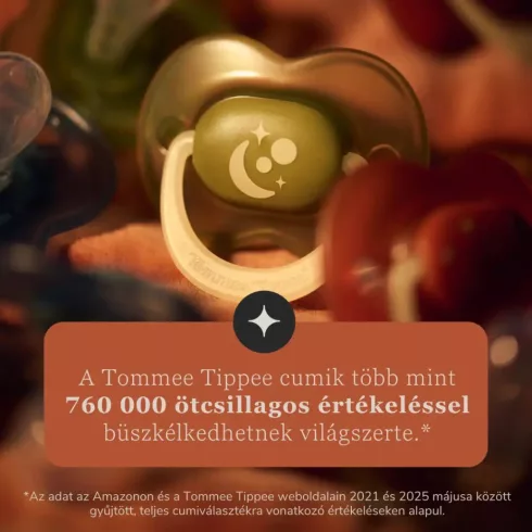 Tommee Tippee NightGlow Játszó- és Nyugtató Cumi 18–36 hó 2db - Barna csillag/Bordó hold