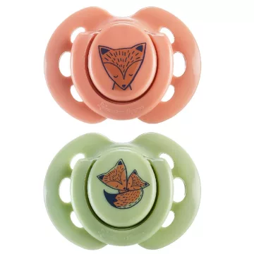   Tommee Tippee Fun Friends Játszócumi 0-6 hó (2 db) - Terrakotta/Zöld Róka