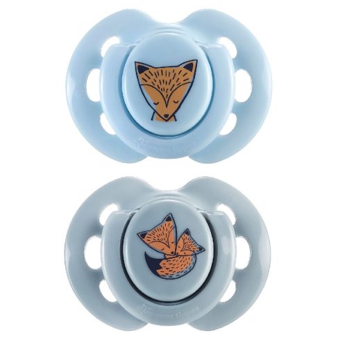 Tommee Tippee Fun Friends Játszócumi 0-6 hó (2 db) - Kék/Szürkéskék Róka