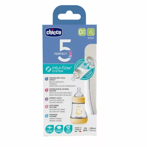 Chicco Perfect5 150 ml biofunkcionális cumisüveg - Sárga i Love you