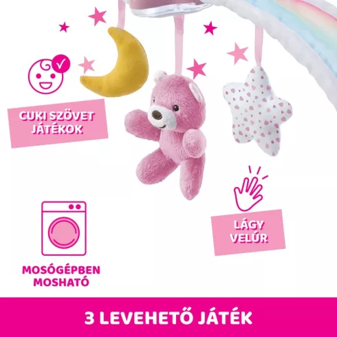 Chicco Rainbow Sky kiságy játékhíd és éjszakai fény - Rózsaszín