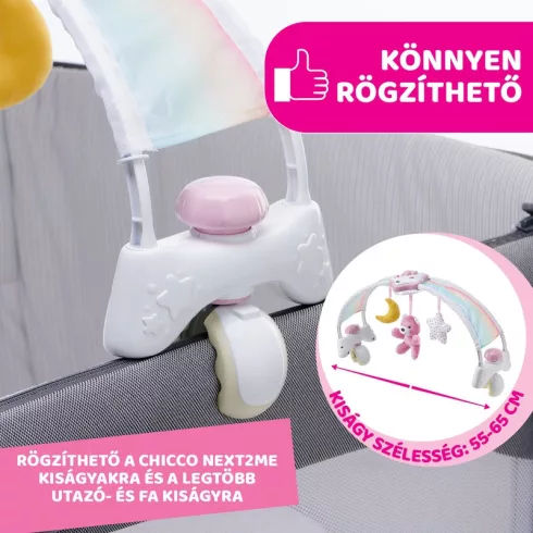 Chicco Rainbow Sky kiságy játékhíd és éjszakai fény - Rózsaszín