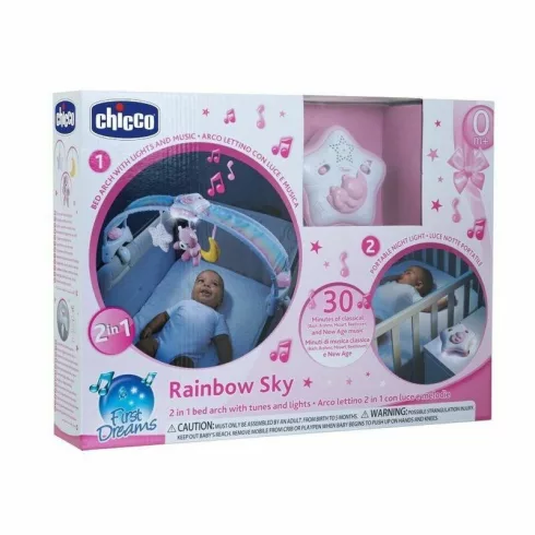 Chicco Rainbow Sky kiságy játékhíd és éjszakai fény - Rózsaszín
