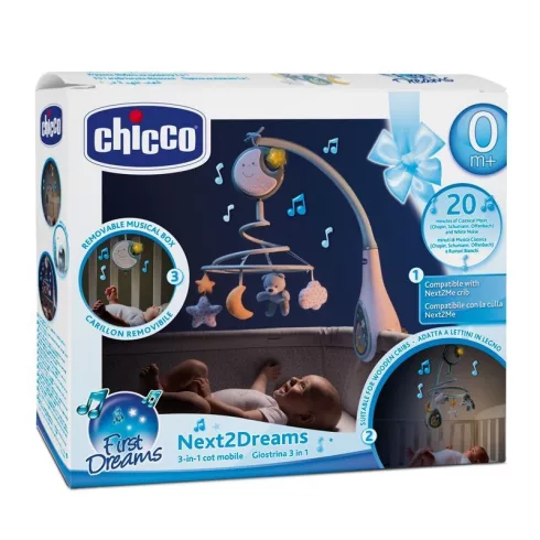 Chicco Next2Dreams forgó-zenélő kiságyra - Kék