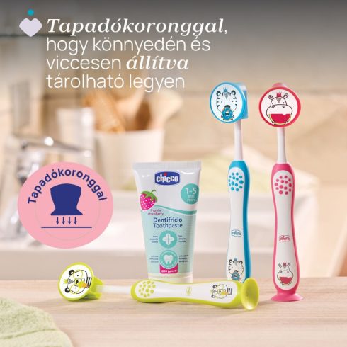 Chicco Fogkefe 3-6 év tejfogakhoz, tapadókorongos védőkupakkal - Rózsaszín