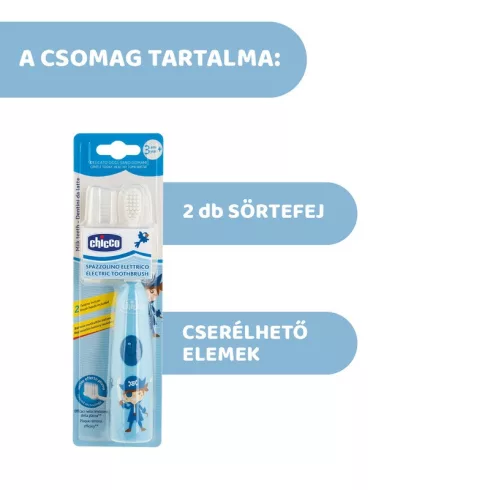 Chicco Elemes fogkefe 2 fejjel 3-6 év, cserélhető elemmel -  Kék
