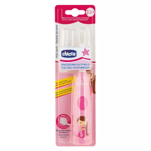 Chicco Elemes fogkefe 2 fejjel 3-6 év, cserélhető elemmel -  Rózsaszín