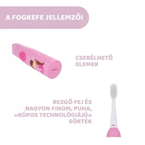 Chicco Elemes fogkefe 2 fejjel 3-6 év, cserélhető elemmel -  Rózsaszín