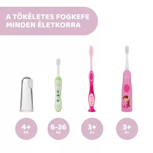 Chicco Elemes fogkefe 2 fejjel 3-6 év, cserélhető elemmel -  Rózsaszín