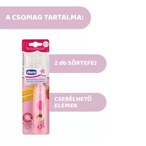 Chicco Elemes fogkefe 2 fejjel 3-6 év, cserélhető elemmel -  Rózsaszín