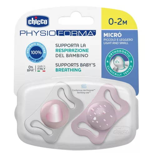 Chicco Physio Forma® Micro 0-2 hó minicumi 2 db - Rózsaszín pöttyös/Áttetsző szív