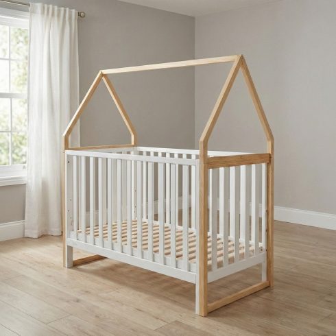 Cangaroo Astra Házikó Babaágy 60×120 cm – Fehér/Natur