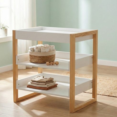 Cangaroo Timber Fa Pelenkázó Állvány Polccal – Fehér/Natur