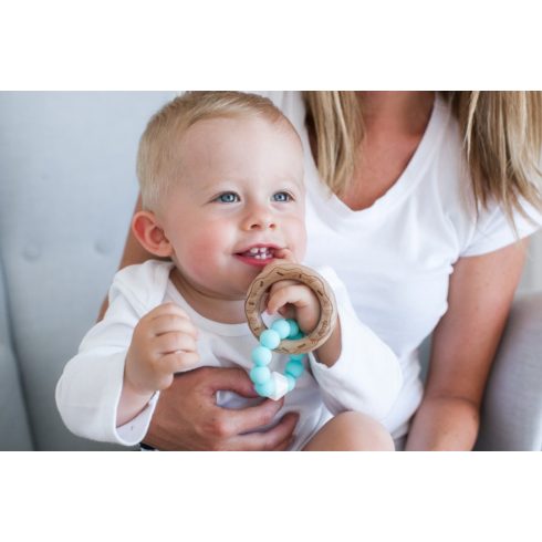 Mimijo Szilikon rágóka és csörgő bükkfa gyűrűs - Menta