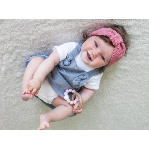 Mimijo Szilikon rágóka és csörgő bükkfa gyűrűs - Pink