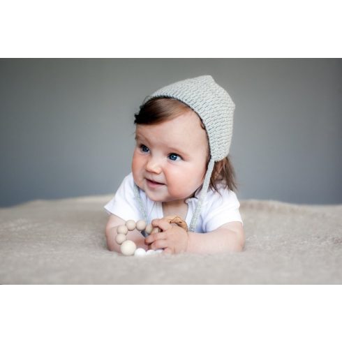 Mimijo Szilikon rágóka és csörgő bükkfa gyűrűs - Fehér/Bézs