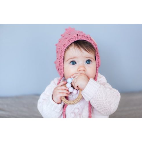 Mimijo Szilikon rágóka és csörgő bükkfa gyűrűs - Love