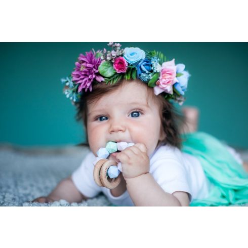 Mimijo Szilikon rágóka és dupla csörgő 2 bükkfa gyűrűs - Penelope