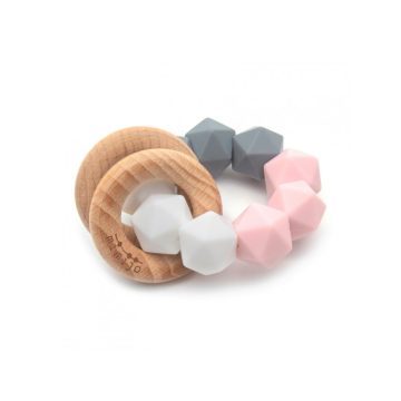   Mimijo Szilikon rágóka és dupla csörgő 2 bükkfa gyűrűs - Tina