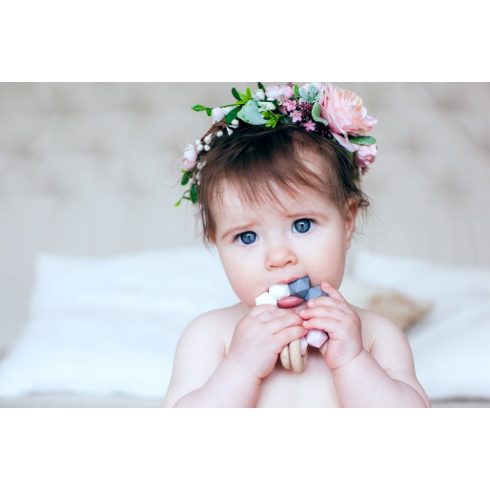 Mimijo Szilikon rágóka és dupla csörgő 2 bükkfa gyűrűs - Tina