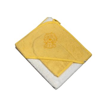   Vaganza hímzett fürdőlepedő fürdető kesztyűvel 80x80 cm - Fehér/Sárga Oroszlán